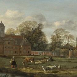 View of Goudestein with a woman and child walking beside river
